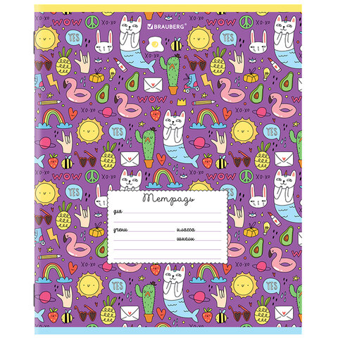 Тетрадь 24 л. BRAUBERG линия, обложка картон, "ЯРКИЙ МИКС"