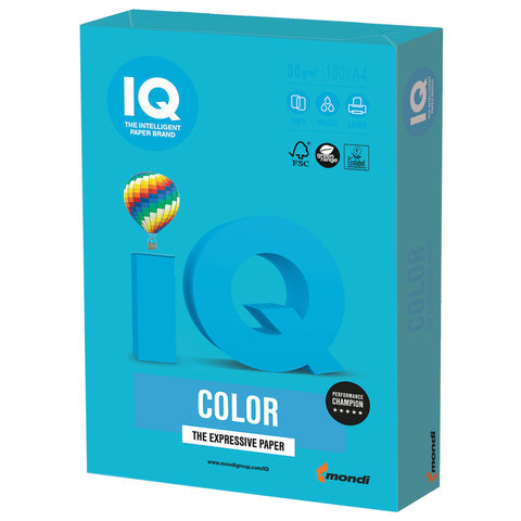 Бумага IQ color, А4, 80 г/м2, 100 л., интенсив, светло-синяя,ПОШТУЧНО
