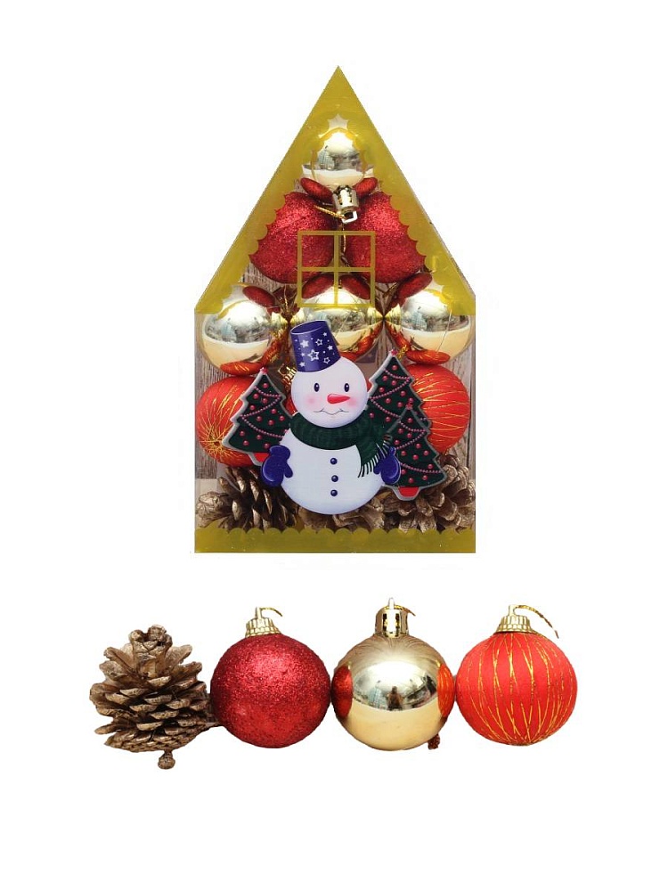 Набор красно-золотых новогодних украшений, 4 см. Новогодний домик, 12 шт. НУ-4413