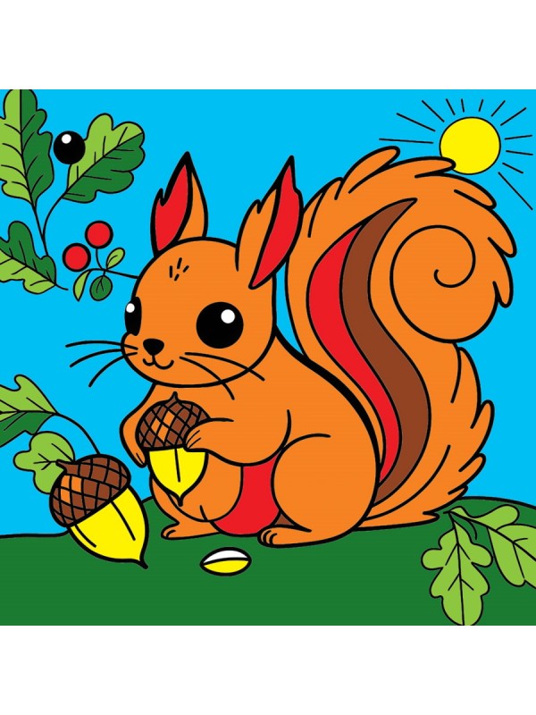 Холст с красками 15х15 см. Белочка с орешками (арт. ХК-0434)