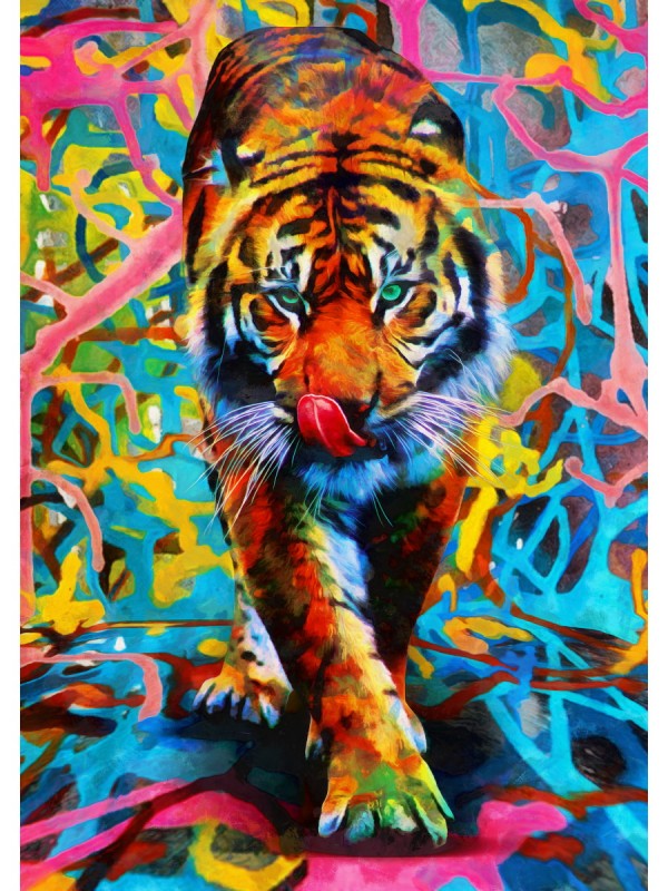 Холст с красками 17х22 по номер. в кор. (13цв.) Тигр на цветном фоне (Арт. Х-3945)