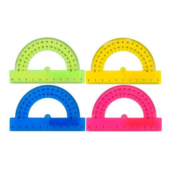 Транспортир прозрачный цветной микс 10 см, (ТР-4728)