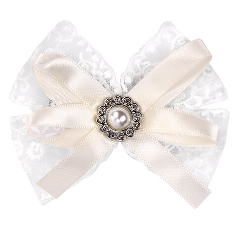 Бант для волос НАБОР 2 шт. и 1 шт., 10х8 см, на заколке, белый, АССОРТИ, MONTE VITA