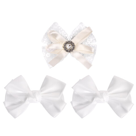 Бант для волос НАБОР 2 шт. и 1 шт., 10х8 см, на заколке, белый, АССОРТИ, MONTE VITA