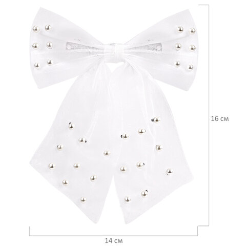 Заколка для волос 16х14 см, баретте с бантом и бусинами, белый, MONTE VITA
