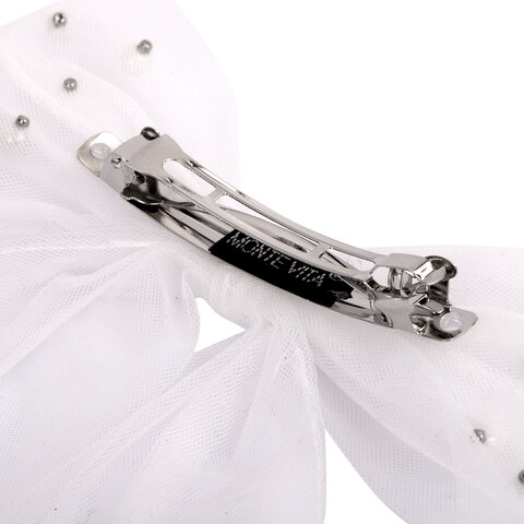 Заколка для волос 16х14 см, баретте с бантом и бусинами, белый, MONTE VITA