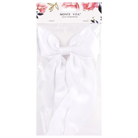 Заколка для волос баретте с бантом и широкими длинными хвостиками, белый, MONTE VITA