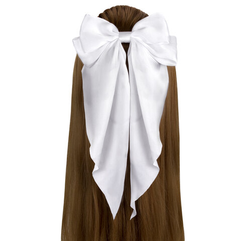 Заколка для волос баретте с бантом и широкими длинными хвостиками, белый, MONTE VITA