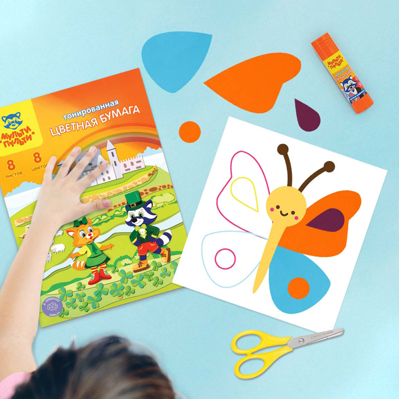 Цветная бумага тонированная А4, Мульти-Пульти, 8л., 8цв., в папке, "Приключения Енота"