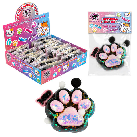 Игрушка-антистресс КОШАЧЬЯ ЛАПКА С РЫБКОЙ, 7х6 см, черно-розовая, дисплей, JOLLY JOT (ДЖОЛЛИ ДЖОТ), 665773