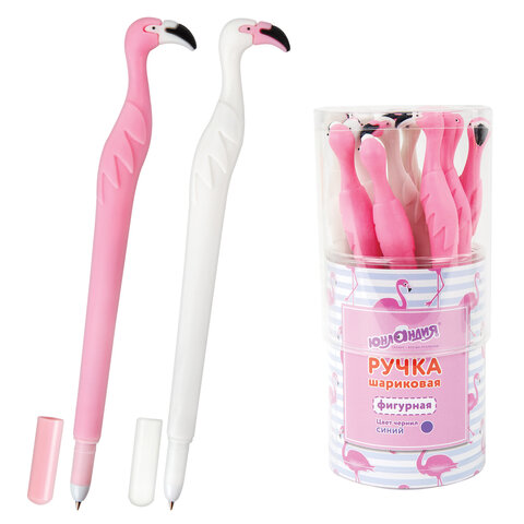 Ручка фигурная шариковая ЮНЛАНДИЯ Фламинго, мягкий силиконовый корпус, ассорти, СИНЯЯ, пишущий узел 0,7 мм, 143775
