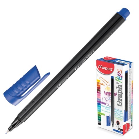 Ручка капиллярная MAPED (Франция) "Graph" Peps", трехгранная, корпус черный, линия 0,4 мм, синяя