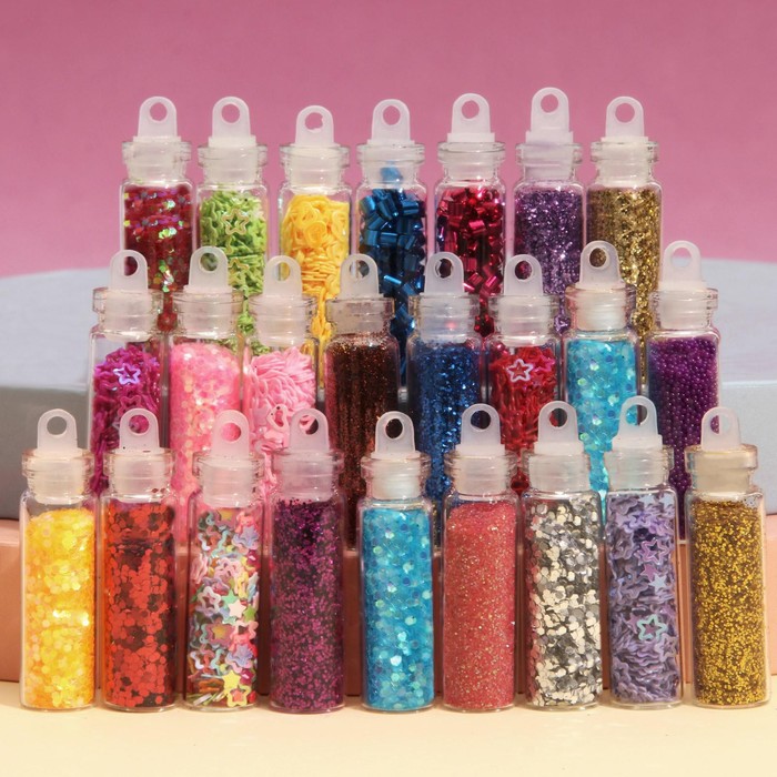 Ассорти для декора, 24 бутылочки, в пластиковом органайзере, разноцветные ЦЕНА ЗА 1 БУТЫЛОЧКУ