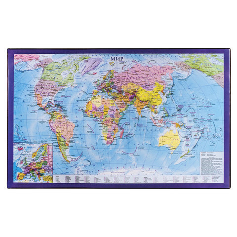 Коврик-подкладка настольный для письма BRAUBERG, 380х590 мм, с картой мира