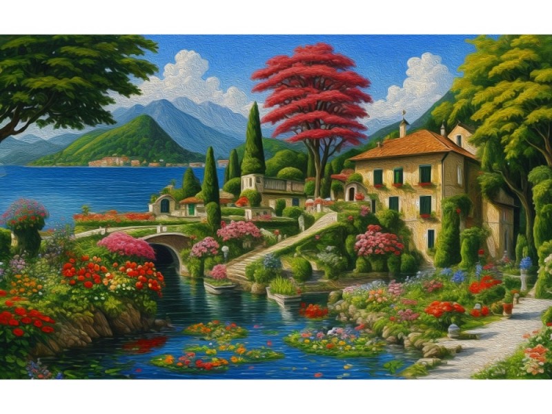 Алмаз мозаика (клас.) 30х40см,с подр.,с полн.заполн.(27 цв.) Красочный пейзаж Франции (Арт. НД-8571)