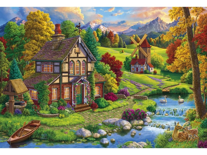 Алмаз. мозаика (класс.)30х40см, с подр.,с полн.заполн.(28цв) Сказочный домик в горах (Арт. НД-8592)
