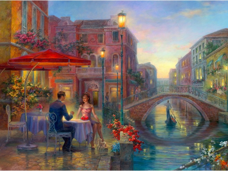 Алмаз мозаика (блест.) 30х40 см, с подр., с полн. заполн. (30цв) Венецианское свидание