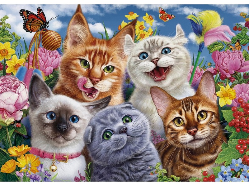 Алмаз. мозаика (класс.) 30х40см,без подр.,с част. заполн.(34цв.) Веселое селфи котят