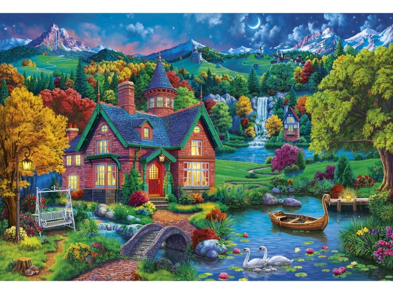 Алмаз. мозаика (класс) 40х50 см, с подр., с полн. заполн.(30цв) Ночной домик в горах