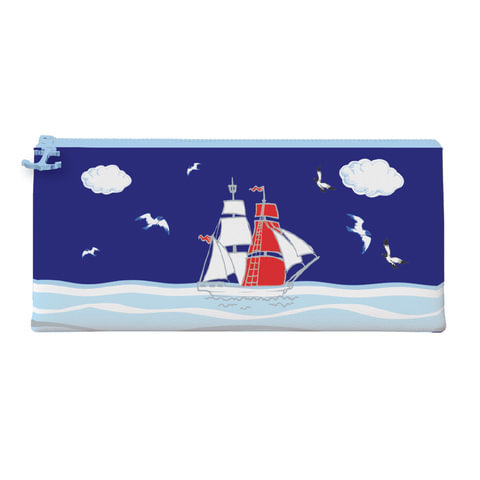 Пенал-косметичка BRAUBERG для учеников начальной школы, синий, "Корабль", 20х10 см