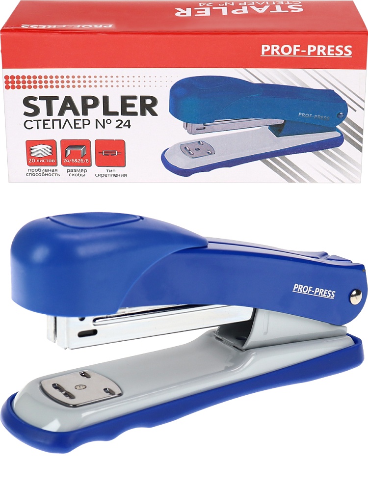 Степлер (ОП-2790), №24, метал./к, на 20 листов, в карт. коробке, синий (василек), кратно 12 шт