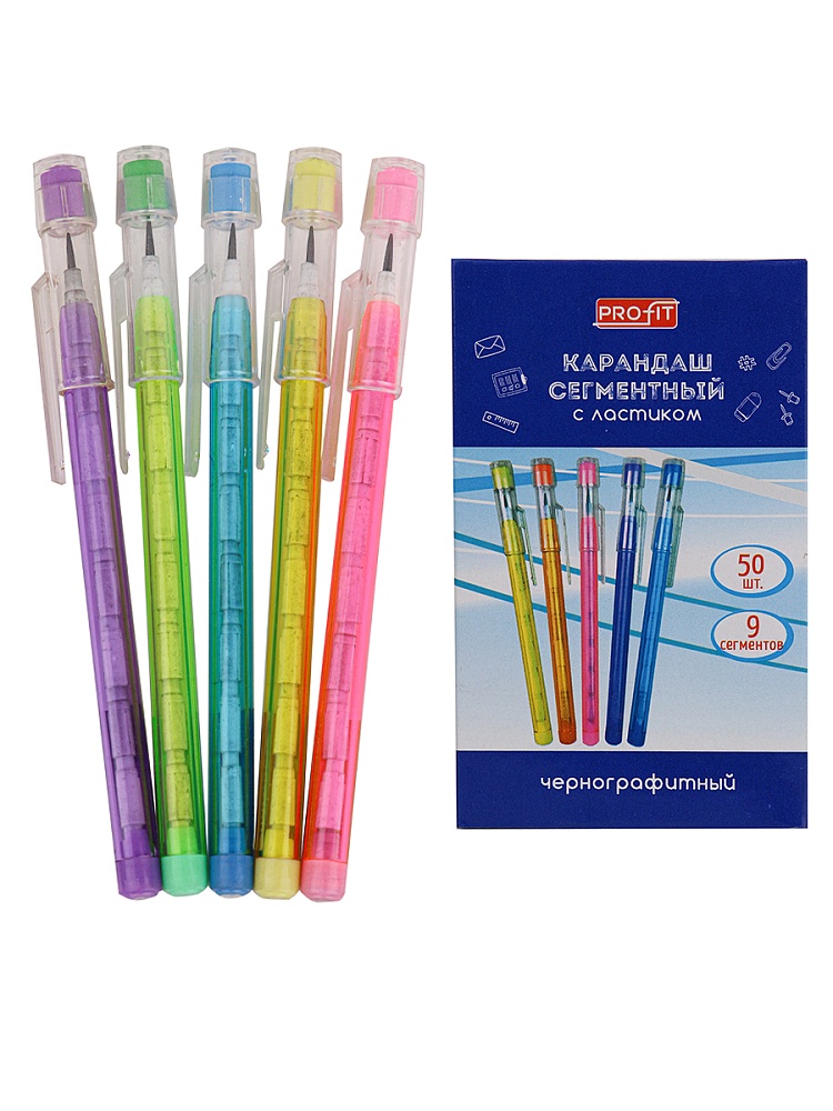 Карандаш сегментный с/ласт. (К-3932), корпус ассорти