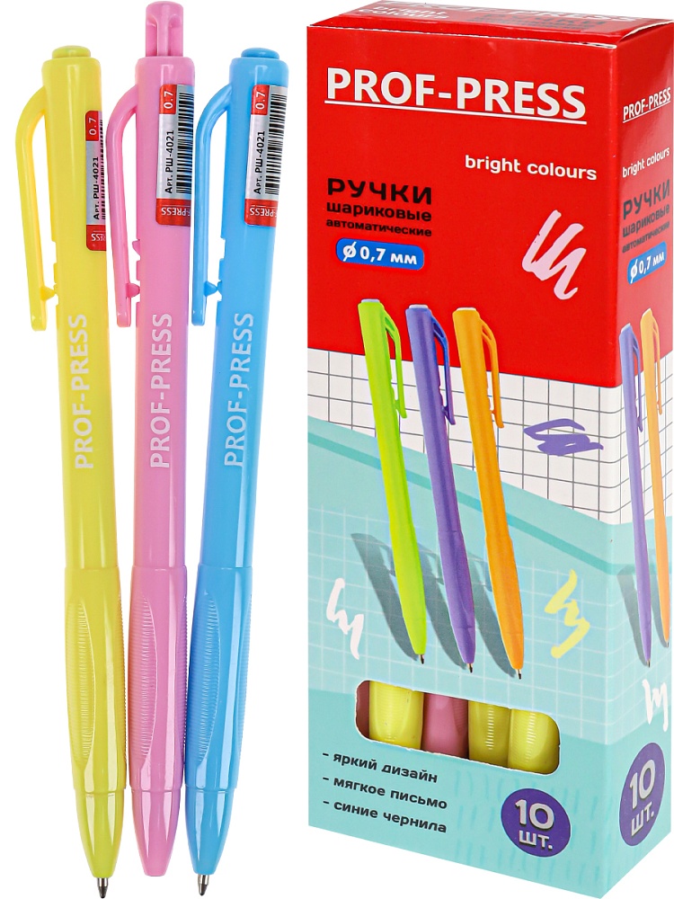 Ручка шариковая BRIGHT COLOURS (РШ-4021) d=0,7 mm, кр 10, инд ШК