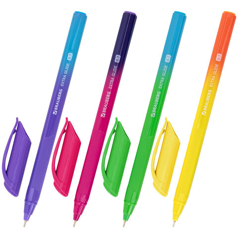 Ручка шариковая масляная BRAUBERG "Extra Glide DZ", СИНЯЯ, трехгранная, корпус ассорти, игольчатый наконечник 0,7 мм, линия 0,5 мм