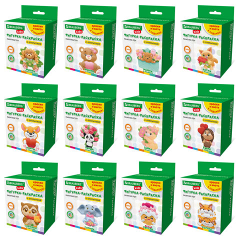 Фигурка-раскраска из гипса "С открыткой", с красками и кистью, ассорти, BRAUBERG KIDS