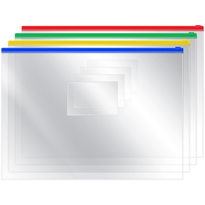 Папка-конверт на zip-молнии OfficeSpace А4, ПВХ, 120мкм, прозрачная, цветная молния, карман, ассорти ZB4_1778