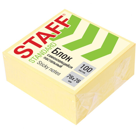 Блок самоклеящийся (стикеры) STAFF STANDARD, ПАСТЕЛЬНЫЙ 76х76 мм, желтый, 400 листов, 116586