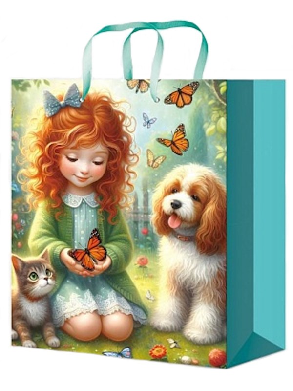 Пакет подарочный с глянц.лам. 11,5х14,5х6 см (S) Девочка с бабочкой, 128 г
