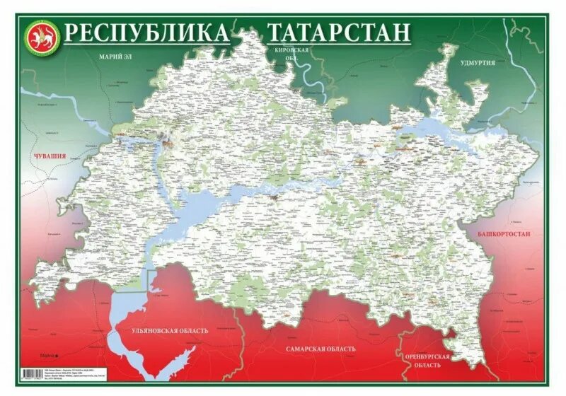 Карта Татарстана 1000*700 - купить в Набережных Челнах по цене договорнойруб