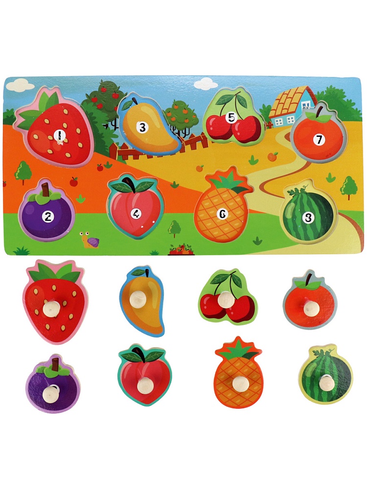 Деревянная игрушка. Рамка-вкладыш "Фрукты-2" (30x15x0,5 см) (арт.ИД-0185)