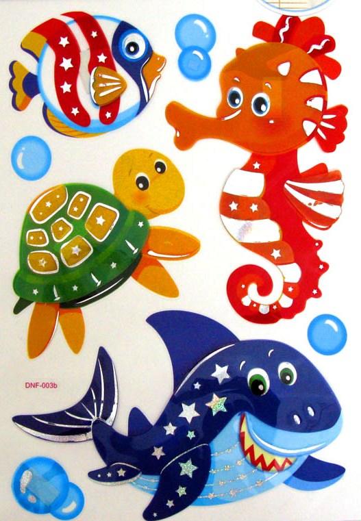 Наклейка 29*41 Подводный мир пластик фольга (DNF-003b) уп.12шт/300шт