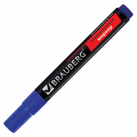 Маркер перманентный (нестираемый) BRAUBERG "Contract", без клипа, круглый наконечник 3 мм, синий