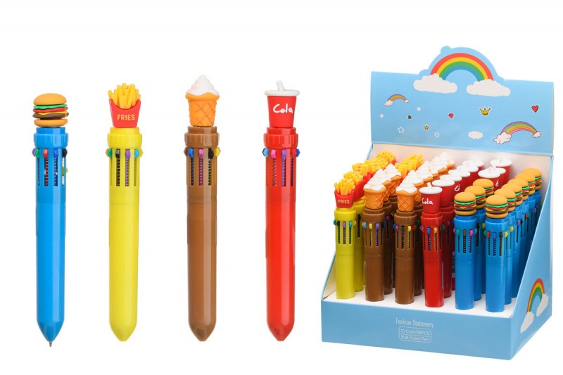 Автоматическая шариковая ручка 10-ти цветная: детская; "ФАСТ-ФУД"; цветной корпус /ассорти/, вращающ
