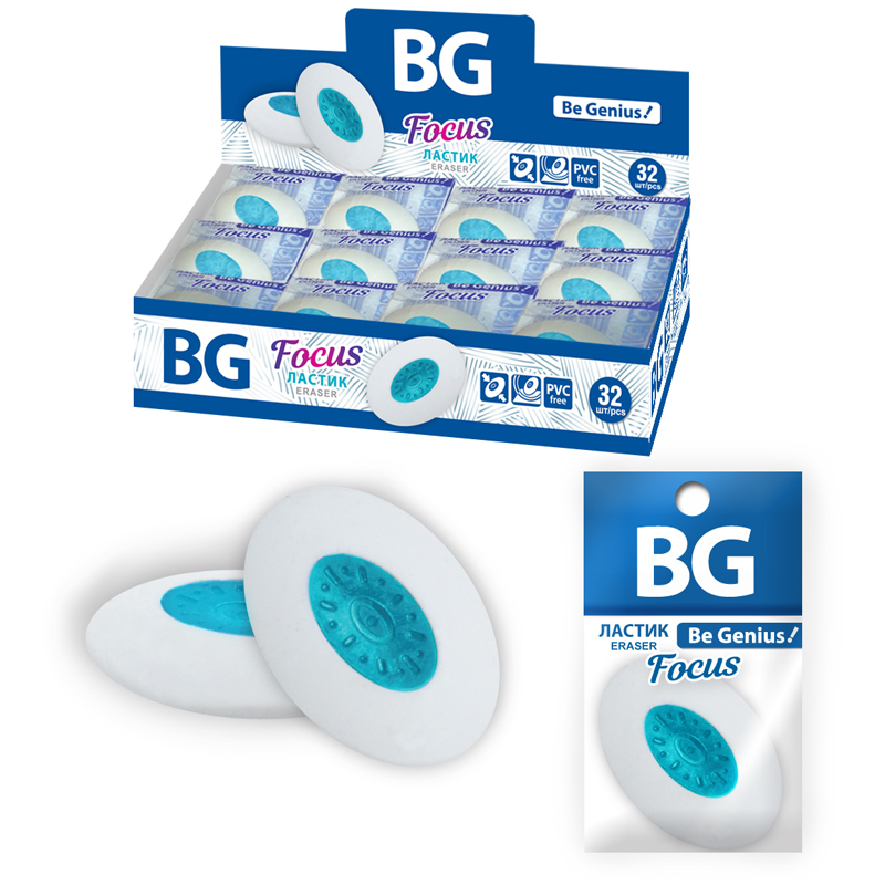 Ластик BG "Focus", овальный, пластиковый держатель, термопластичная резина, 40*30мм