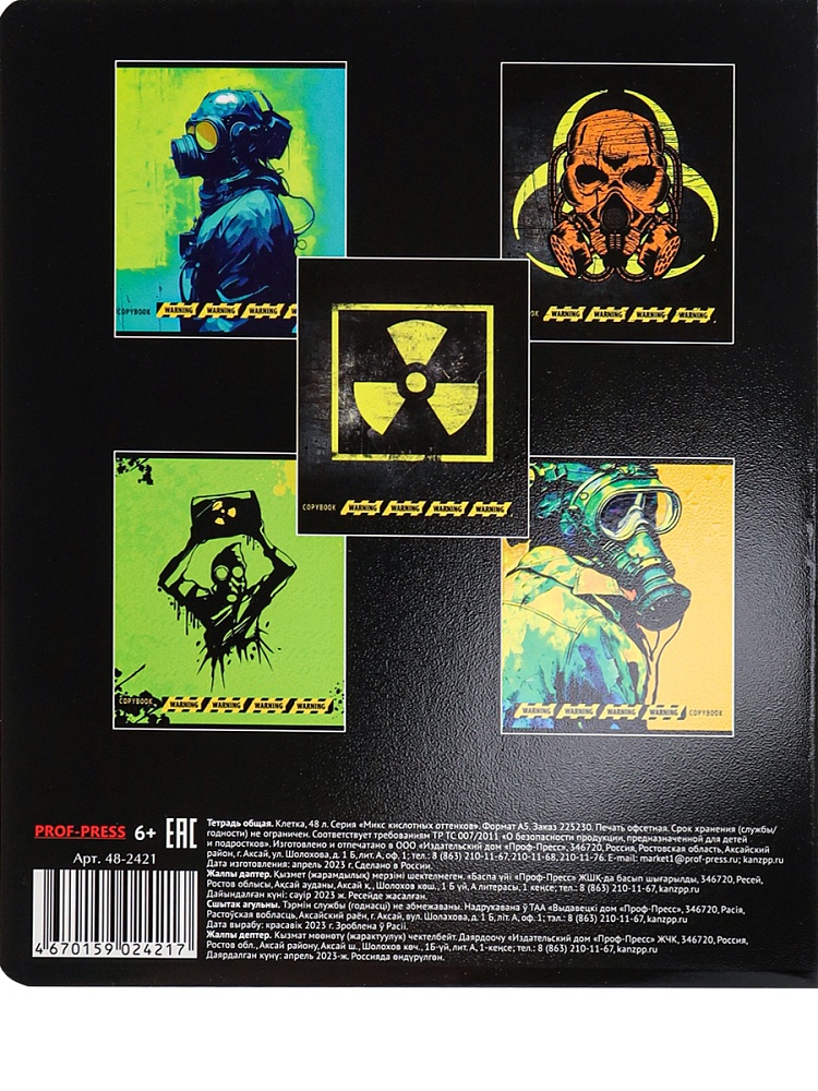 Тетрадь КЛЕТКА 48л. МИКС КИСЛОТНЫХ ОТТЕНКОВ (48-2421) твин-лак, цвет.мелов.обл., 5 диз в спайке