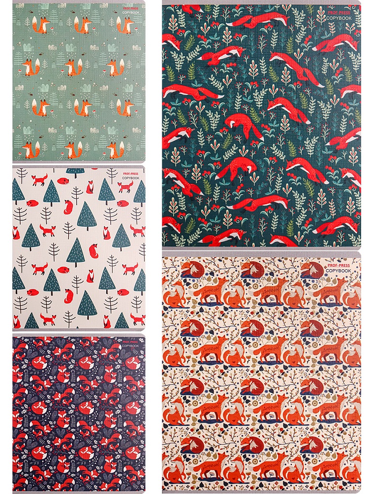 Тетрадь КЛЕТКА 48л. УЗОРЫ С ЛИСИЧКАМИ (48-3533) (цветная мелов. обл., лён)