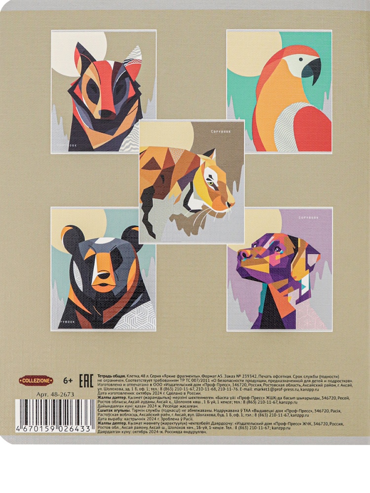 Тетрадь КЛЕТКА 48л. ЯРКИЕ ФРАГМЕНТЫ (48-2673) 5 диз в сп,серебро, 5+0, лён