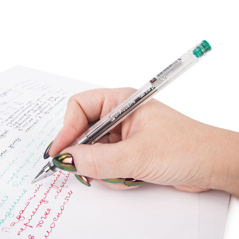 Ручка гелевая BRAUBERG "Jet", корпус прозрачный, узел 0,5 мм, линия 0,35 мм, зеленая