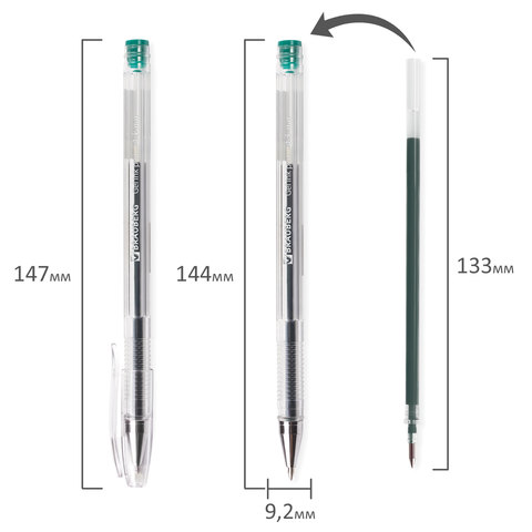 Ручка гелевая BRAUBERG "Jet", корпус прозрачный, узел 0,5 мм, линия 0,35 мм, зеленая