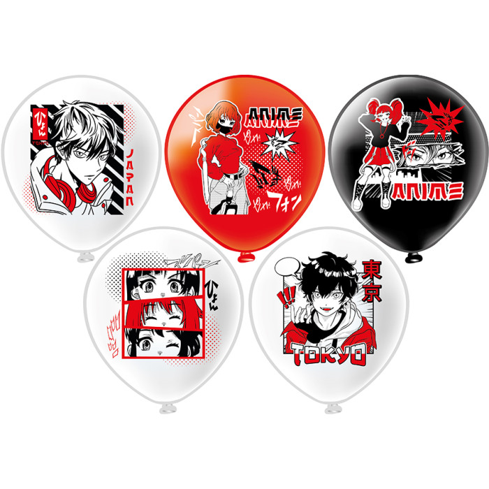 Шары воздушные, односторонние двухцветные "аниме", 5 видов