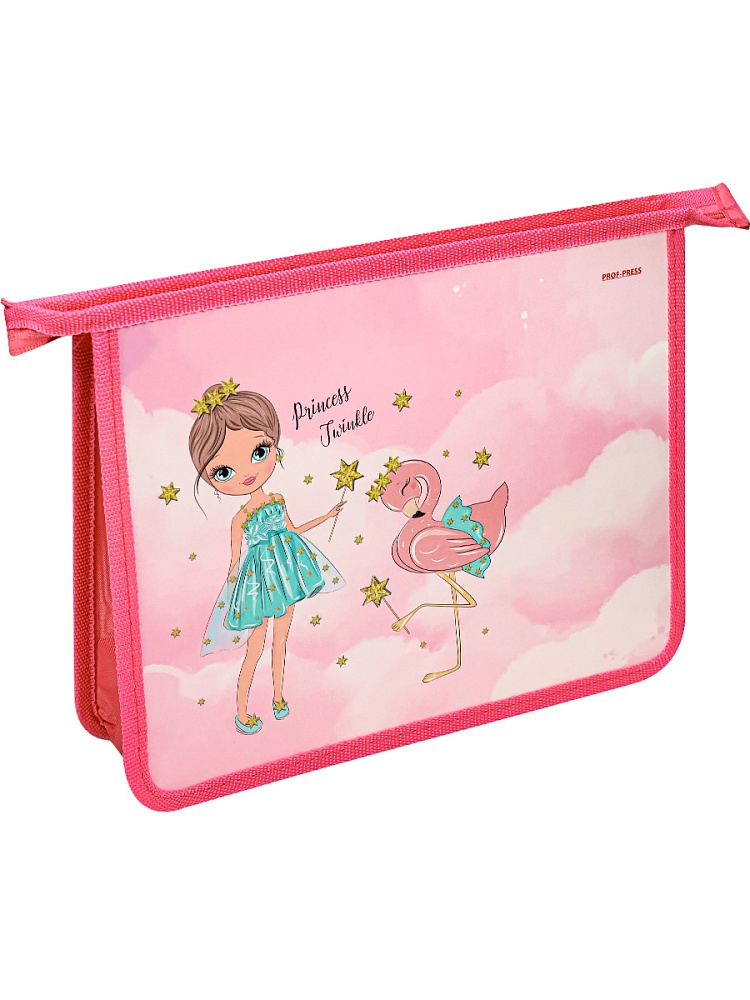 Папка для тетрадей на молнии сверху А5 ДЕВОЧКА И ФЛАМИНГО (ПТ-2224) картон + пластик