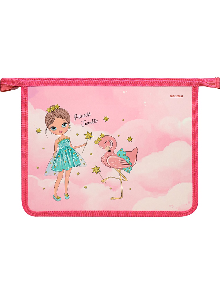 Папка для тетрадей на молнии сверху А5 ДЕВОЧКА И ФЛАМИНГО (ПТ-2224) картон + пластик