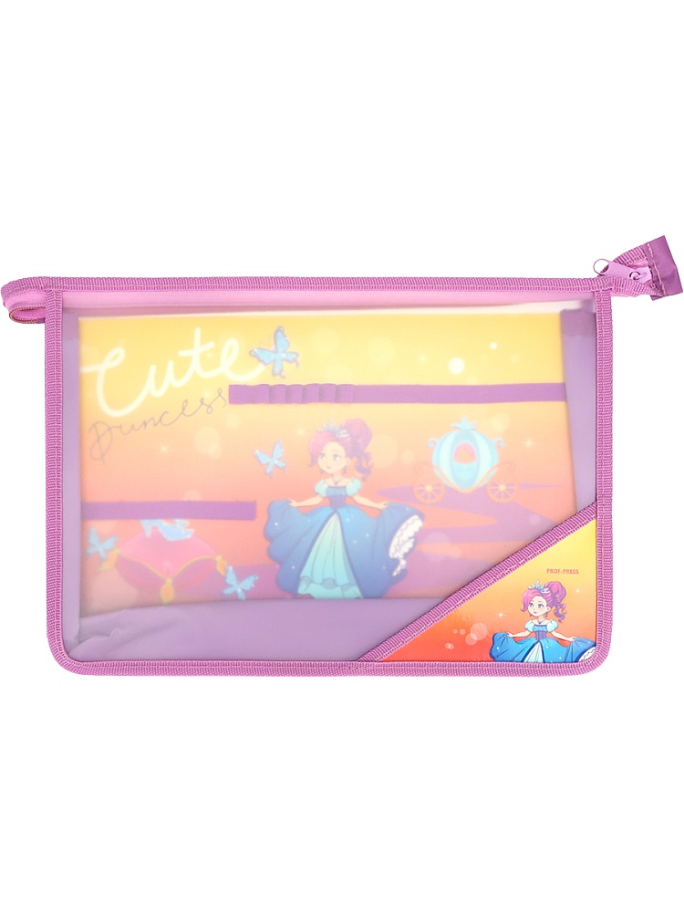 Папка для труда на молнии сверху, с двумя отдел. ГРАЦИОЗНАЯ ПРИНЦЕССА - 1 (ПТР-9631) пластик