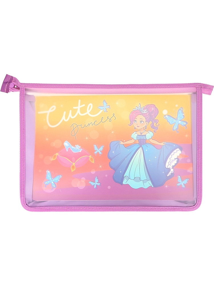 Папка для труда на молнии сверху, с двумя отдел. ГРАЦИОЗНАЯ ПРИНЦЕССА - 1 (ПТР-9631) пластик