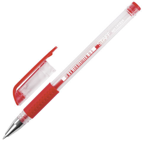 Ручка гелевая с грипом STAFF, корпус прозрачный, пишущий узел 0,5 мм, линия 0,35 мм, резиновый упор,GP-193