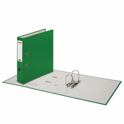 Папка-регистратор STAFF "Manager" с покрытием из ПВХ, 70 мм, без уголка, зеленая